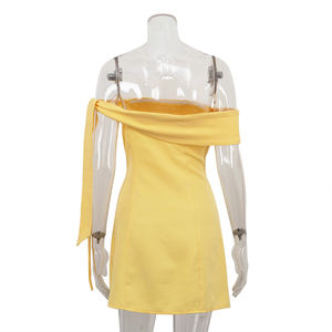2025 estate signora Party Sexy <span class=keywords><strong>elegante</strong></span> Mini abiti corti <span class=keywords><strong>giallo</strong></span> senza maniche <span class=keywords><strong>abito</strong></span> a tubo senza spalline per le donne - Product Image 5