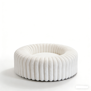 Luxury Faux Rabbit Fur Cream White Round Multiple Sizes Foam Filling Dog Bed Donut <strong>Pet</strong> <strong>Sofa</strong> for Sleeping - Product Image 2