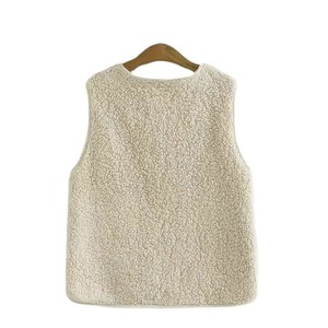 Gilet en laine d'agneau pour femmes, blanc laiteux, coupe ample, style coréen, à la mode, couleur unie, Smlxl, automne et hiver - Product Image 5