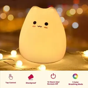 Veilleuse LED pour chat mignon 7 piles colorées en silicone pour décoration de chevet pour enfants Lampe de dessin animé pour chambre d'enfant