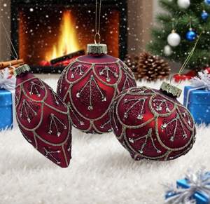 Yüksek kalite 8cm kırmızı cam küre Retro kore tarzı lüks festivali kolye noel ağacı süs kutu ambalaj içinde - Product Image 5