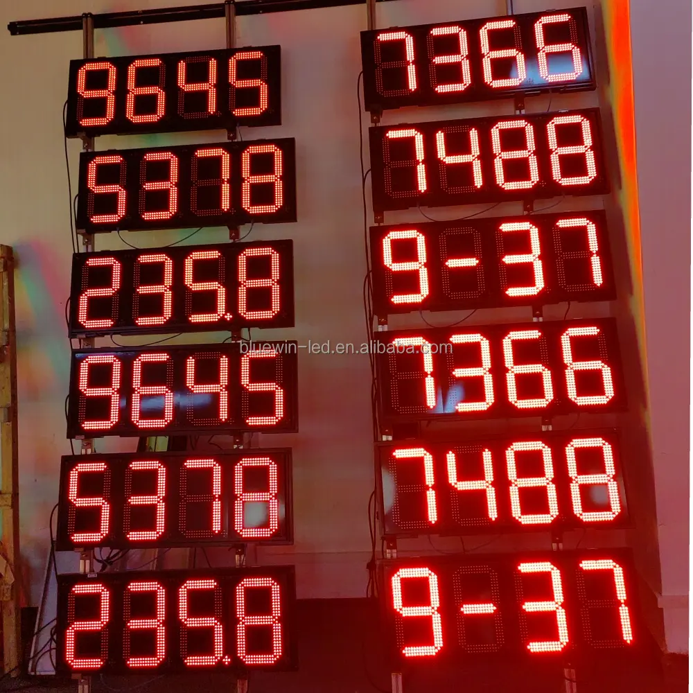 स्टेशन कस्टम इल्यूमिनेटेड आउटडोर गैस मूल्य प्रदर्शन पेट्रोल ईंधन स्टेशन डिजिटल पाइलॉन एलईडी गैस मूल्य चिह्न