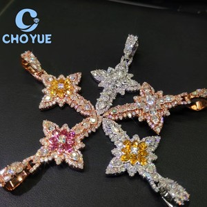 New Arrival 925 Sterling <b>Silver</b> Colorful Cross Moissanite Men Pendant Round Cut Hip Hop <b>Charm</b> for Men Pass Diamond Tester GRA - Product Image 1