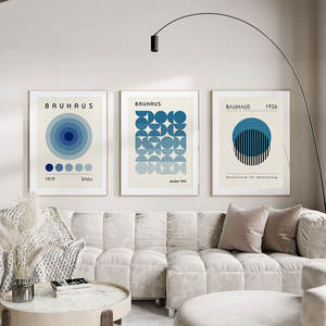HAOWAI OEM/ODM <span class=keywords><strong>Bauhaus</strong></span> bloque azul lunares pintura decorativa abstracta <span class=keywords><strong>estilo</strong></span> ilustraciones lienzo impresión arte moderno decoración del hogar - Product Image 3