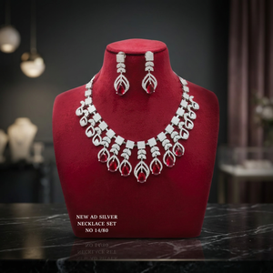 Silver Plated American <b>Diamond</b> Choker Necklace Set Rose Pink Crystal Drop Cubic Zirconia Necklace with Earrings for Women - Product Image 3