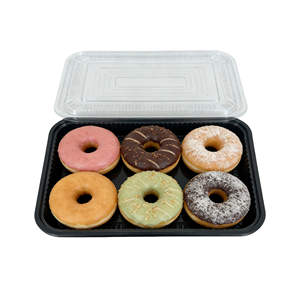 Boîte <span class=keywords><strong>d</strong></span>'emballage rectangulaire pour <span class=keywords><strong>boulangerie</strong></span>, conteneur multifonctionnel pour sushis, vente <span class=keywords><strong>en</strong></span> gros, lot de 6 boîtes <span class=keywords><strong>en</strong></span> plastique noires pour pain et beignets avec couvercle transparent - Product Image 1