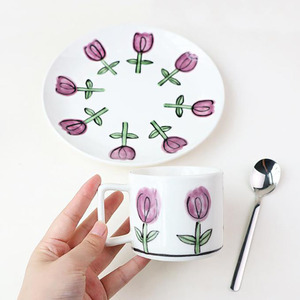 Creative Simple Hand-painted Floral Breakfast Milk Ceramic Mug Retro Ins Afternoon Tea <b>Coffee</b> <b>Cup</b> and Plate - Product Image 3