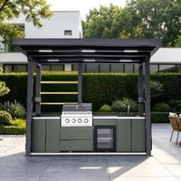 Meuble d'extérieur de luxe pour îlot BBQ, armoire de cuisine intelligente en acier inoxydable 304 avec haut-parleur Bluetooth et LED pour villa et toit