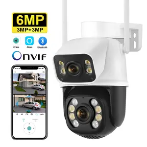 Outdoor dual-lens wireless IP security cctv ptz dome camera 6MP AI human detection linkage alarm ip wifi icsee ptz camera