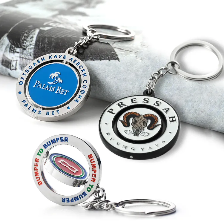 Customised Logo Branded Souvenirs Gift Metal Key Chain Blank Or Enamel Rotating Spinning Keyring Custom Keychain