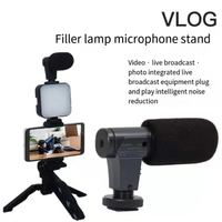 Bâton de selfie avec lumière d'appoint et microphone Mini support de trépied de bureau pliable pour iPhone et appareil photo compatible avec la diffusion en direct