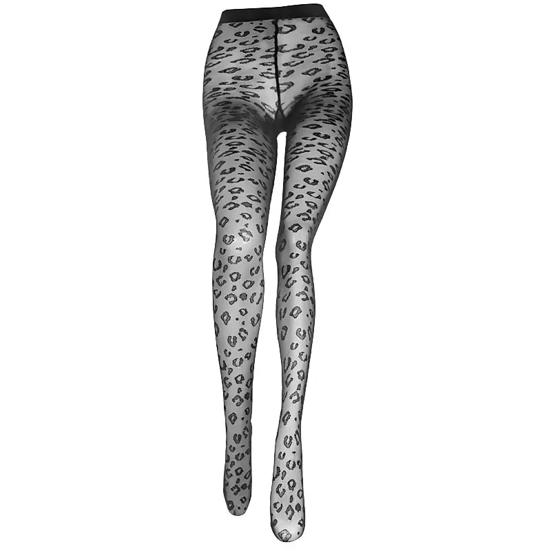 Meia-calça de nylon com estampa de leopardo, meia-calça sexy com meias de fios reciclados, pronta para enviar