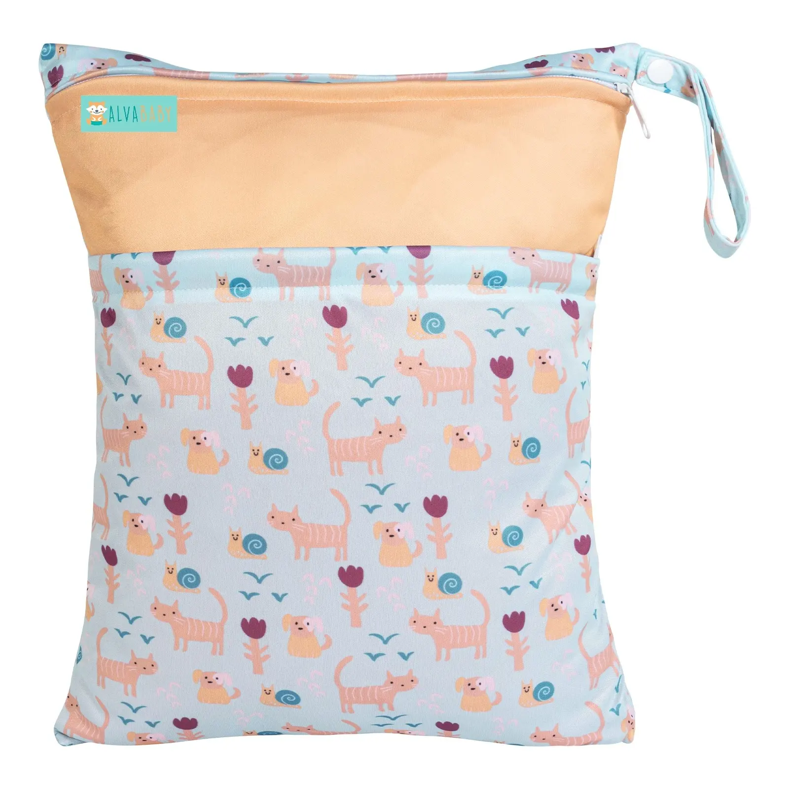 ALVABABY borsa bagnata per pannolini con cerniera impermeabile per cartoni animati con motivo carino all'ingrosso per pannolini di stoffa per bambini borse asciutte bagnate impermeabili riutilizzabili