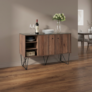 Buffet en bois massif et métal, design modulaire, moderne, durable, meuble de rangement pour salon, démontable, origine Malaisie - Product Image 3