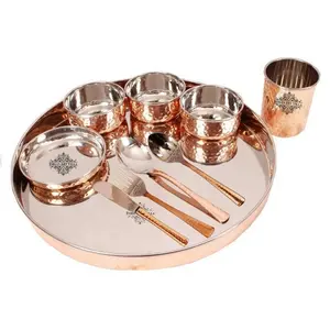 Conjunto de jantar indiana de cobre de aço inoxidável, tradicional, conjunto de jantar de thali | tigelas | vidro e colher, preço no atacado