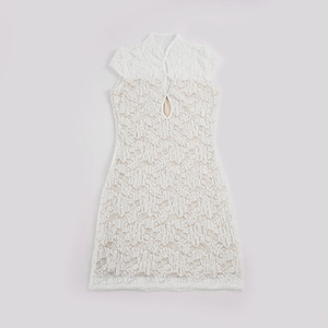 Vestido mini ajustado de encaje para mujer, sexy, con cuello simulado, manga corta, ajustado, para fiesta, moda de verano, ropa de club - Product Image 6