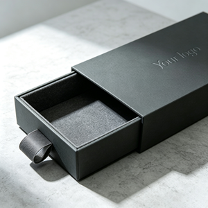 Boîte à tiroir rigide de luxe personnalisée en carton gris avec logo estampé à chaud, doublure en satin et poignée pour emballage de bijoux, montres et lunettes - Product Image 3