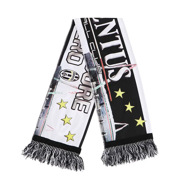 Custom Jacquard Logo Football Club Fans 100% Acrylic Knitted Scarf World Soccer Cup Knit Scarves