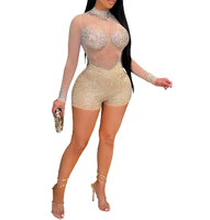 Nouvelle combinaison sexy pour femme, col rond, manches longues, imprimé à chaud, transparente, tendance Y2K, streetwear, body à haute élasticité