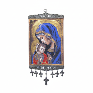 Ornement mural suspendu de 20 cm avec tissu tissé turc conçu par la Vierge Marie de Turquie - Product Image 2