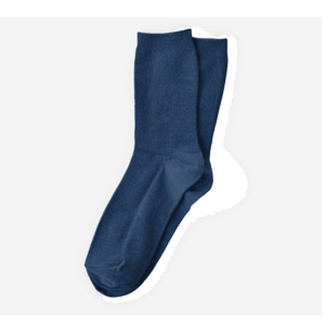 Chaussettes mi-hautes en coton mélangé bleu marine uni pour femmes, tricotées, coupe régulière, pour usage quotidien - Product Image 1