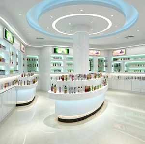 Ensemble de meubles de présentation pour magasin de cosmétiques moderne sur mesure avec éclairage LED, comptoir de présentation incurvé pour les soins de la peau - Product Image 1