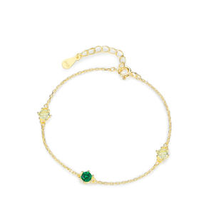 Pulsera de Cadena Chapada en Oro con Circonita Redonda Pequeña Amarillo-Verde en Plata de Ley S925 para Joyería Femenina, Versión de Cobre Personalizable - Product Image 1