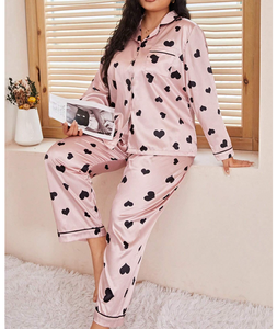 Contrast Lace Button <strong>Pj</strong> <strong>Set</strong> Plus Size Women's Sleepwear Satin Pajamas <strong>Sets</strong> Print 3 PCS Robe <strong>Sexy</strong> <strong>Set</strong> - Product Image 3