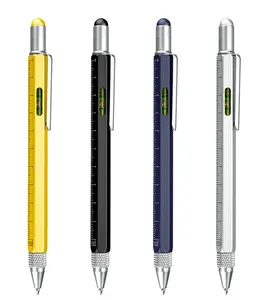 Cm/인치 스케일 및 수위 기능이있는 다기능 6 In 1 맞춤형 로고 컬러 금속 볼펜 엔지니어링 펜