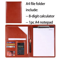 Carpeta de Piel Sintética de Lujo Hongweishu, con Clip, para Archivos, Agenda, Cuaderno, Multifuncional, para Oficina, Conferencias, Roja/Marrón, 24cm*35cm