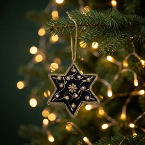 Handmade Beautiful Star Shape Zari Embroidery Ornaments Stonecraft International Model ZAR019 <b>Christmas</b> <b>Tree</b> <b>Stand</b> Accessories - Product Image 3