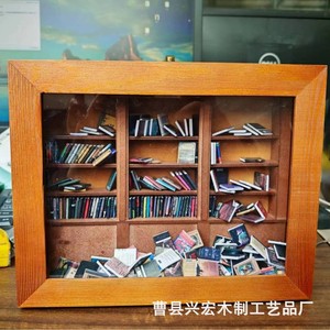 Shake Away Your Anxiety Bookshelf Ornament Natural Wood Color Rectangle <b>Shadow</b> <b>Box</b> Handmade Decor - Product Image 3