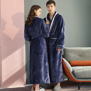 Bata de Franela Larga Unisex para Otoño e Invierno, Cintura Elástica, Talla Grande, <span class=keywords><strong>Pijama</strong></span> de una Pieza, Camisón para Parejas, Diseño para Hombre y Mujer - Product Image 3