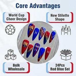 Uñas Postizas de Estilo Stiletto para Fútbol Americano, 24 Piezas, Ultrafinas, Sin Costuras, Largas y Puntiagudas, en Combinación de Colores Azul y Rojo - Product Image 6