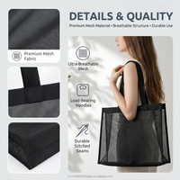 Sac fourre-tout en polyester personnalisé avec logo, idéal pour la plage, le shopping ou comme sac de transport, en maille réutilisable, tendance et personnalisable pour la vente en gros.