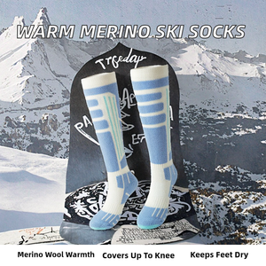 Chaussettes de ski en laine mérinos tricotées, anti-bactériennes, chaudes, en tissu éponge standard, pour femmes, de haute qualité, pour l'hiver, pour le sport en extérieur, hauteur genou - Product Image 2