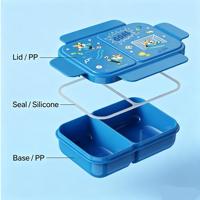 Boîte à lunch rectangulaire en plastique de 800 ml sans BPA, isolée, avec 2 compartiments étanches, qualité alimentaire, facile à transporter