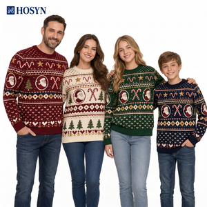 Pulls de Noël Jacquard Fair Isle en tricot personnalisés OEM ODM, motif canne à sucre du Père Noël, pour hommes, femmes, adolescents et enfants - Product Image 1