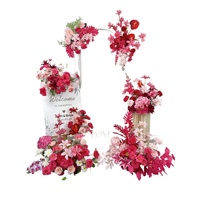 Décoration de mariage style forêt, fleurs artificielles mélangées en tissu de soie tissé, nuances rose poudré et rouge, pour fiançailles et demande en mariage