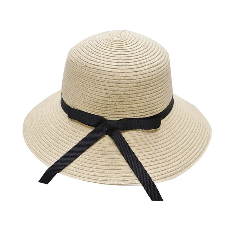 Raffia personnalisé élégant tenue idées voyage pliable Boho Chic Beige parasol été papier paille Panama seau chapeau melon