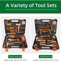 Ensemble complet de 35 outils à main avec poignées orange, pinces, tournevis, clés