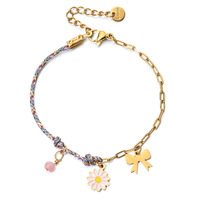 Pulsera de Cuentas Estilo Francés con Diseño de Margarita Oceánica |   Cadena de Acero Inoxidable, Joyería Boho para Vacaciones en la Playa, Venta al por Mayor para Mujer