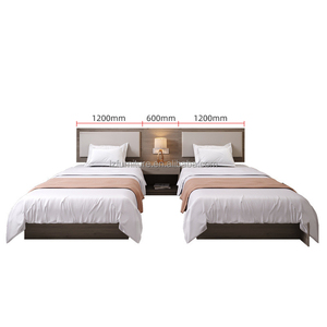 Economy 3-Star Hotel <b>Bed</b> Cheap Wooden <b>Platform</b> <b>Bed</b> <b>Frame</b> with Integrated Nightstands & Panel Headbaord for Hotel Bedroom Sets - Product Image 5