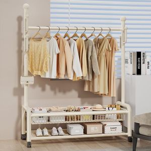 Porte-vêtements à <span class=keywords><strong>2</strong></span> niveaux pour chambre à coucher, style crème, avec roulettes, vente en gros d'usine - Product Image 1