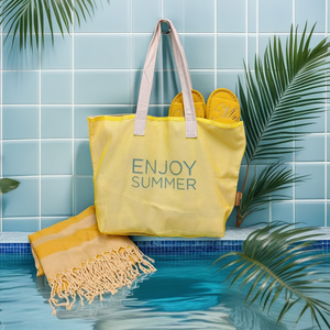 Amarillo 22 pulgadas malla playa Oxford bolsa de mano conjunto cosmético impermeable Pvc bolsa verano playa y boda comestibles bolsas de lona - Product Image 2