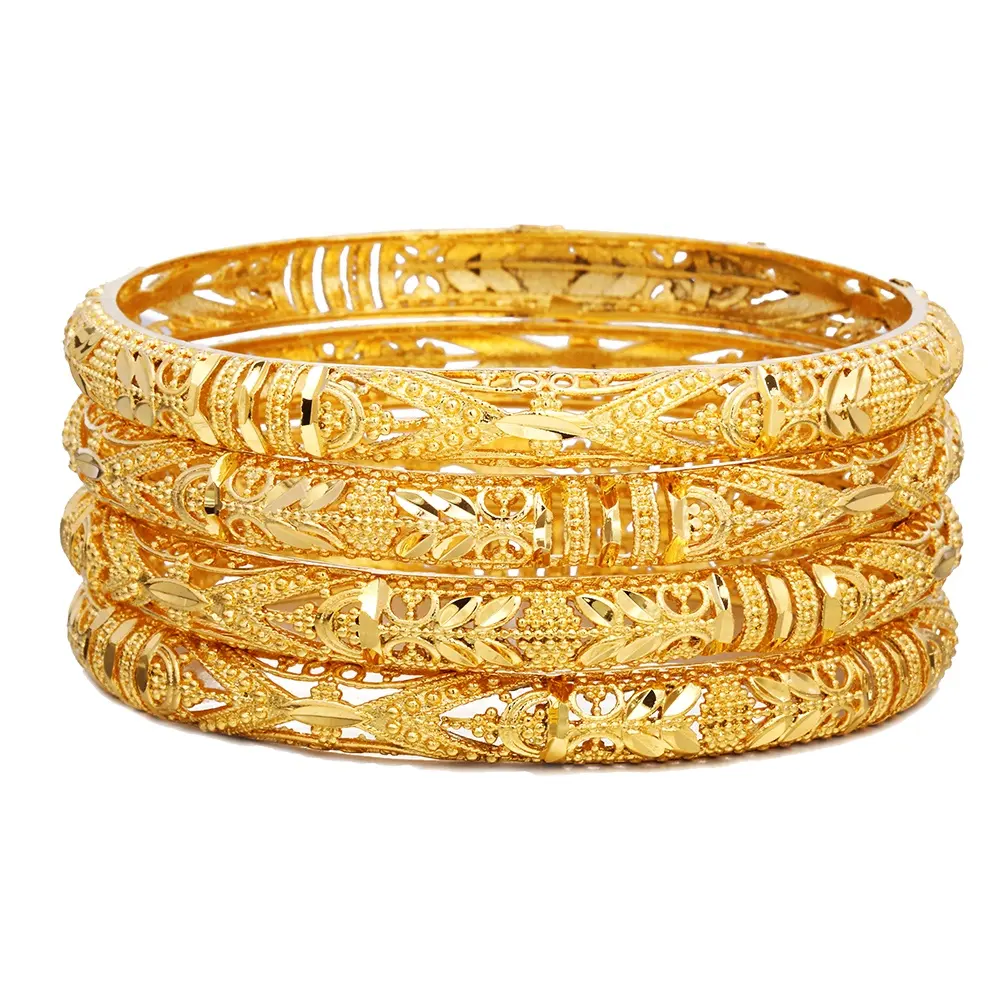 Ethlyn 1 Buah Gelang Pernikahan Berlapis Emas Etiopia untuk Wanita Gelang Pengantin Dubai Perhiasan Afrika Timur Tengah Barang B212