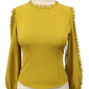 New Design Solid Color Wholesale Clothing Casual Beautiful Lace Top