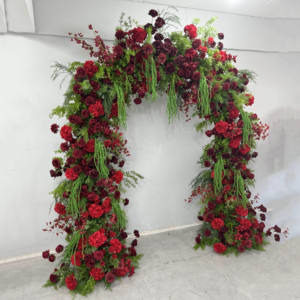 Arco de Flores Artificiales X890, Estilo Bosque <span class=keywords><strong>Tropical</strong></span>, Color Rojo Borgoña Intenso, Guirnalda de Flores Colgantes, Decoración de Fondo - Product Image 4