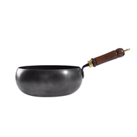Poêle à frire en acier au carbone de 24-26 cm, pré-assaisonnée, avec couvercle en bois et poignée, pour restaurants et hôtels