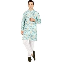 Conjunto de Kurta y Pijama para Hombre, Algodón, Estampado Digital, Ropa Tradicional Étnica India, para Diwali, Pantalones Blancos Sin Arrugas